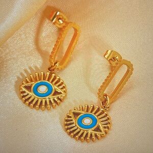 Gold Evil Eye Dangle Earrings